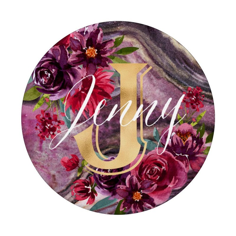 Jenny Initial J Monogram Rose Floral Purple Marble