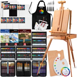 179Pcs All-in-One Art Painting Kit with French Easel, 96 Acrylic, Watercolor & Oil Paint Set, Complete Art Supplies Painting Set for Adults, Artists, Beginners