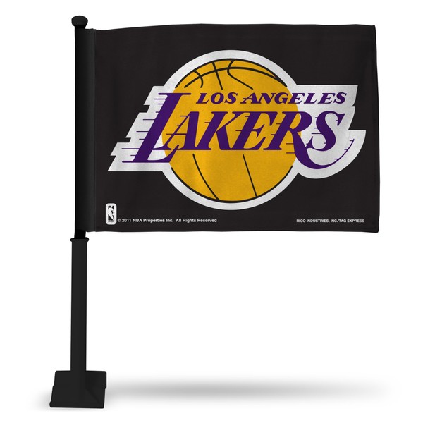Rico Industries NBA Los Angeles Lakers Alternate Car Flag W' Black Pole Double Sided Car Flag - 16" x 19" - Strong Pole that Hooks Onto Car/Truck/Automobile