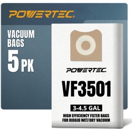POWERTEC VF3501 23738 - Bolsas de aspiradora tamaño C, 5 unidades, bolsas de filtro de 3-4.5 galones/bolsas de repuesto para Ridgid 4000RV, WD40700 (75017V)