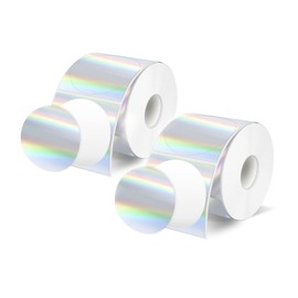 Wenrescry Pack of 150 Holographic Silver Thermal Labels, 50 x 50 mm, Round Stickers for DIY Logo, QR Code and Name Plate, Waterproof, Oil Resistant, Durable