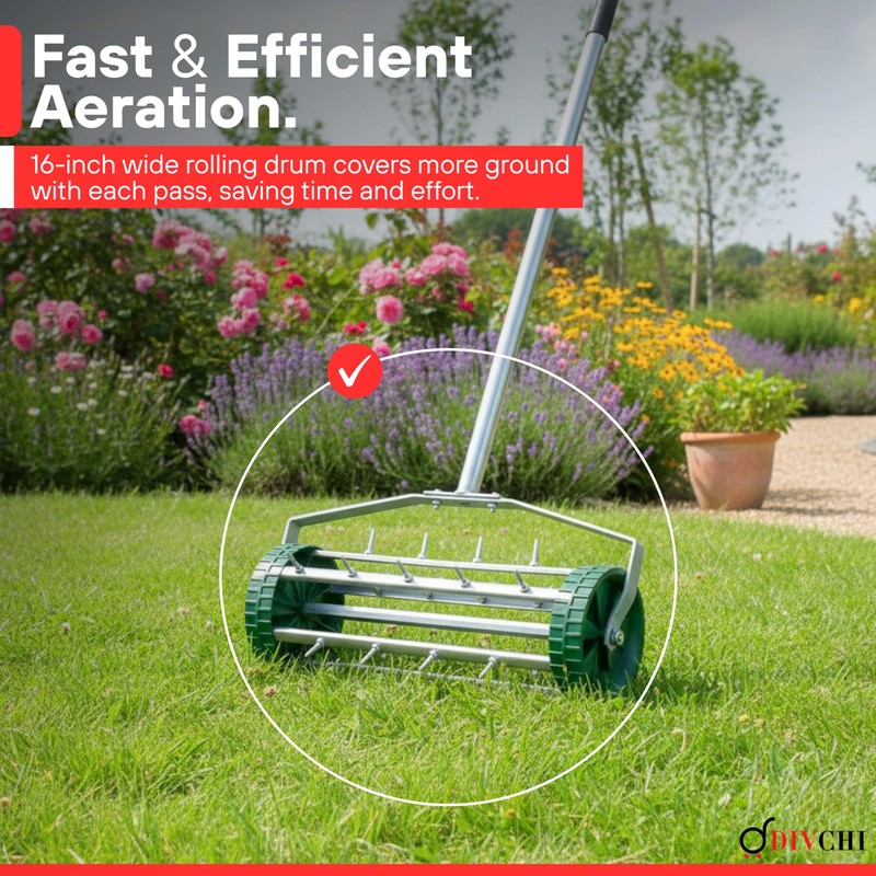DIVCHI Garden Rolling Lawn Aerator Heavy Duty Metal Spikes -