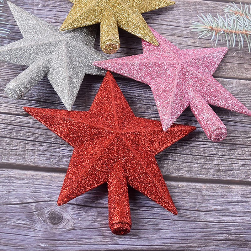 2 Pack Glittered Small Christmas Tree Topper Xmas Mini Star