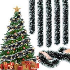 TINA Christmas Garland with Lighting 10 m Green White Christmas Garland Stairs Garland Christmas Illuminated Artificial Fir Garland with Lighting Christmas Tree Garland Decoration for Fireplace Party