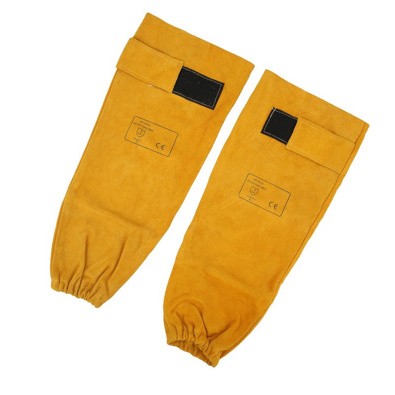 Pair Welding Sleeve Cowhide Wearproof Heat Resistant Golden Yellow for
