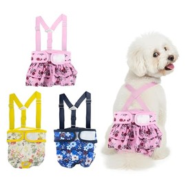 3 Pack Washable Female Dog Diapers with Suspender - Reusable Super Absorbent & Leakproof Fixed Doggie Diapers for Dogs in Heat Cycle
