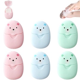 Xrten 6 Boxes（300 Sheets） Disposable Hand Washing Cleaning Paper Soap Tablet, Mini Soap Flake Paper for Outdoor activities, Camping, Hiking (Pink, Blue, Mint)