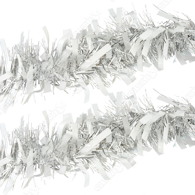 HOVUK® 3-Pack White/Silver Thick & Thin Tinsel Garland Christmas Decoration,