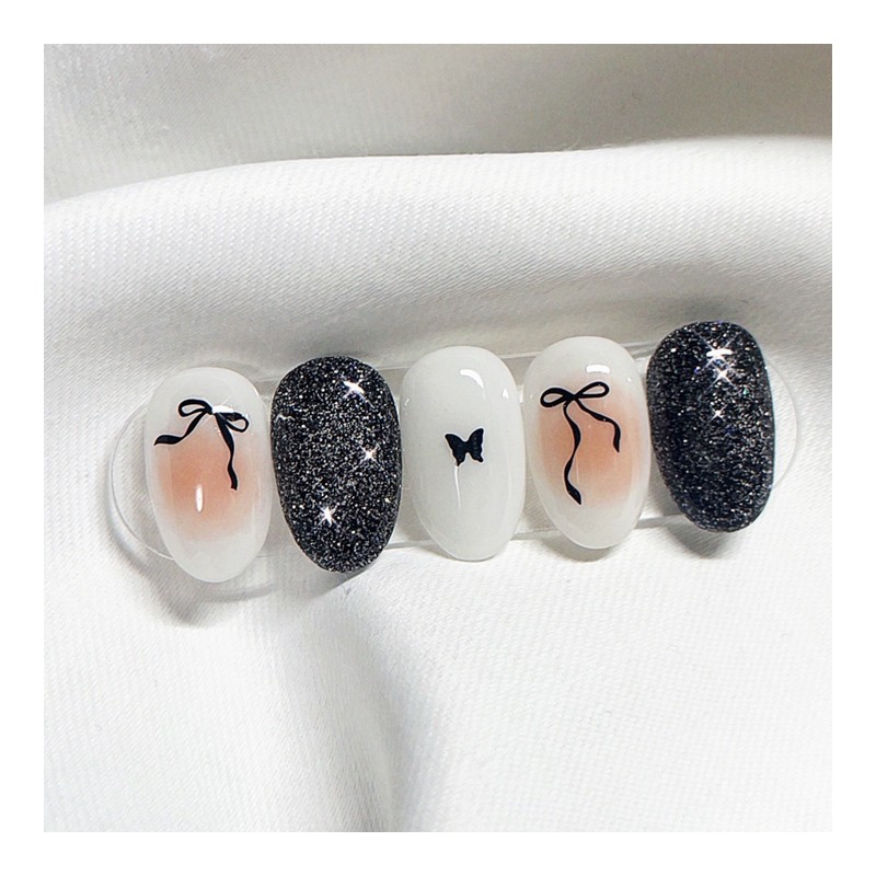 [Handmade Nail Tips] Midnight Peach Nail Tips - Coffin Egg