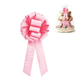 12in Pink Happy Birthday Big Gift Bow, Aluminum Foil Large Birthday Bow for Gift Wrapping,Toy Car, Bike, Large Toy, Big Present, Front Door & Party Decoration