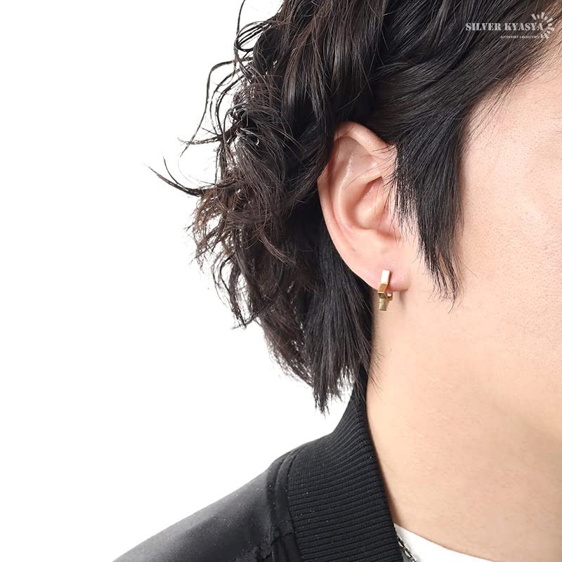 [silver KYASYA] Stainless Steel Hoop Earrings, Star, Gold, Silver, Black,
