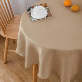 NLMUVW Round Tablecloth 48 Inch Linen Textured Table Cloth Burlap Farmhouse Decorative Table Cover for Dining Kitchen Cafe Party, Natural