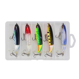 VOANZO 5-Pack Fishing Lures Set 3.5 inch/0.46 oz with Rotating Spins Tail for Bass,Trout,Walleye,Pike and Musky Topwater Floating Hard Baits Swimbaits with Treble Hooks