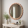 Irregular Wall Mirror,Wood Round Farmhouse Mirror Unique Vanity Mirror,20" Nature