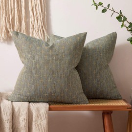 MIULEE Pack of 2 Decorative Burlap Linen Throw Pillow Covers Modern Farmhouse Pillowcases Rustic Woven Textured Cushion Cover for Sofa Couch Bed 16x16 Inch Khaki