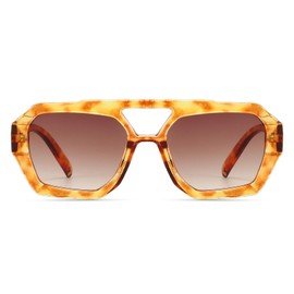 Xpectrum Retro Trendy Aviator Sunglasses for Womens Mens Vintage Hexagonal Square Double Bridge Sun Glasses X9666 (Tortoise Brown)