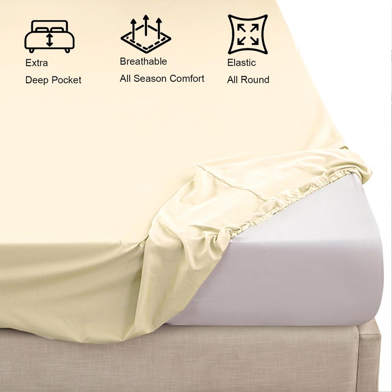 Soifox Super King Fitted Sheet Cream - Bed Sheets with