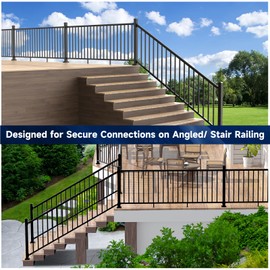 Egadis 4 Pack Aluminum Adjustable Railing Bracket with Stair Foot, Deck Railing Bracket Connector, Black Textured Powder-Coat Finish Railing System(Universal Brackets)