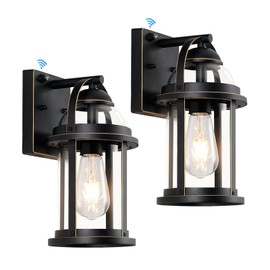 OKELI Dusk to Dawn Outdoor Wall Lights, Waterproof Lighting Fixtures Rustic Farmhouse Wall Lanterns with Clear Glass Shades Anti-Rust Outside Lights for House(Black with Gold-Trim, 2 Pack)