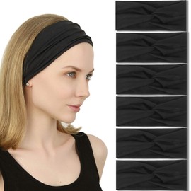 IVARYSS Twist Knotted Headbands for Women Non-Slip, Stretchy Head Bands Hair Accessories for Yoga running Workout, 6 Pack, Black