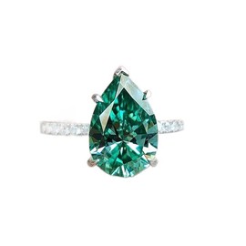 925 Sterling Silver Light Luxury Charm Celebrity Ring Women's Super Exquisite Droplet Shaped Jade Grandmother Emerald Engagement Ring Size 9