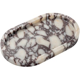 Natural Calacatta Viola Marble Tray 10"x6" - Non-Resin Bathroom Vanity Organizer & Kitchen Decor | Waterproof Oval Stone Serving Dish (Purple Portoro)