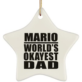 Designsify Christmas Tree Ornaments - Xmas Decorations Gifts - Mario World's Okayest Dad, Star Ornament - for Birthday Anniversary Thanksgiving Day Party, to Men Women Him Her Friend Mom Dad Wife