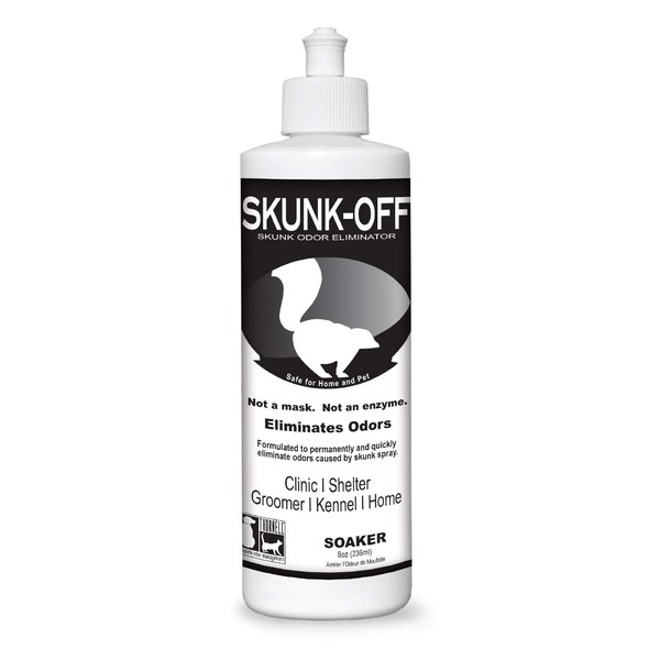 Skunk Off Pet Odor Eliminator Soaker Bottle - Ready to Use Skunk Odor Remover for Dogs, Cats, Home, Car, Clothes & More – Skunk Odor Eliminator Pet Cleaner w/Non-Enzymatic Formula, Safe for Pets, 8oz