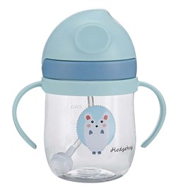 Baby Straw Cup with Weighted Straw, 250 ml, Leak-proof Toddler Straw Cup for Home Travel, V-shaped Straw, Fade-resistant Scale, Durable (BLUE)