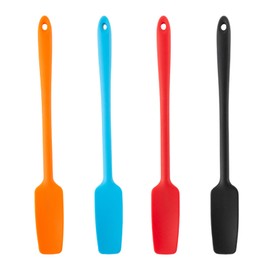 4 Pcs Silicone Jar Spatulas with Long Handle, Non-Stick Rubber Spatula Heat Resistant Silicone Scraper Small Silicone Spatulas for Baking Cooking Blenders Mixing