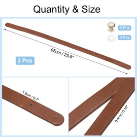 sourcing map 2Pcs PU Leather Bag Handle, 25.6" Handbag Straps with 8Pcs Rivets 0.7" Wide Sew on Bag Handle Replacement Shoulder Bag Strap for DIY Bag Making Wallet Handbag Repair, Brown