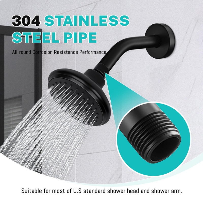 Black Shower Arm with Flange, Wall Mounted Shower Head Extension,
