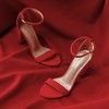 DREAM PAIRS Womens Hi-Chunk High Heel Pump Sandal Red Suede