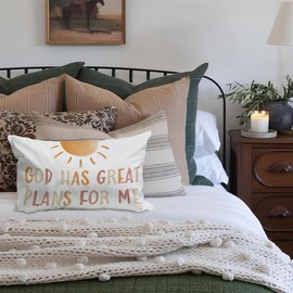 ETVISO Christian Nursery Decor Pillow Cover 12x20, God Has Great Plans for Me Lumbar Pillow Covers, Boho Sun Christian Decor for Kids Bedroom Room Playroom Nursery