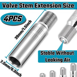 HuGuWdy Valve Stem Extension 4Pcs 39mm, Tire Valve Extension Valve Stem Extenders Tire Valve Extenders Brass Tire Stem Extension Wheel Tire Cap Extender Adapter for Car Motorcycle Truck, Silver