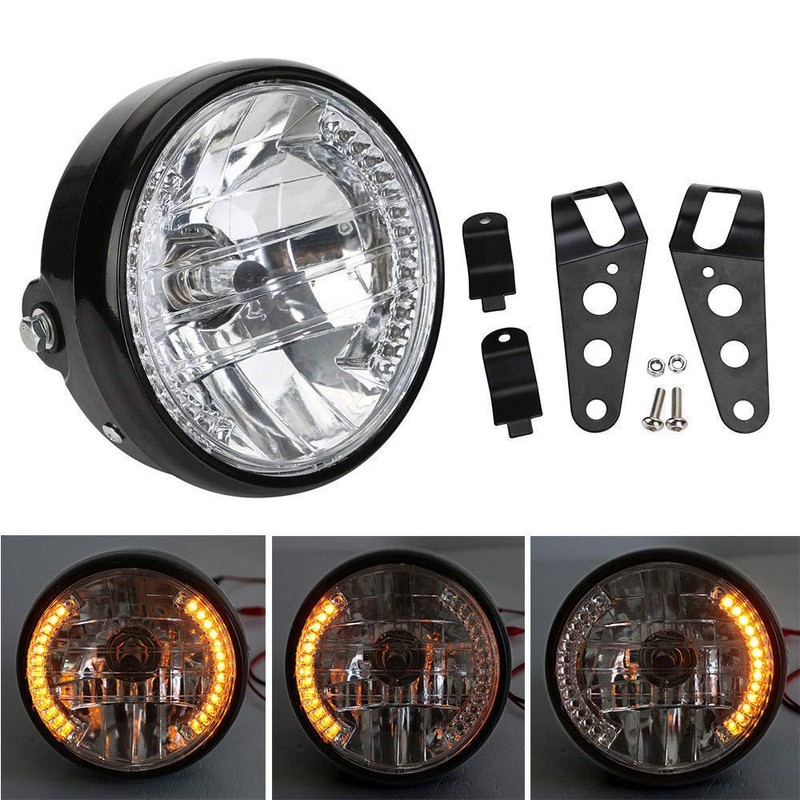 Krtopo 35W Motorcycle Headlight With Turn Signal Universal 7Inch Halogen