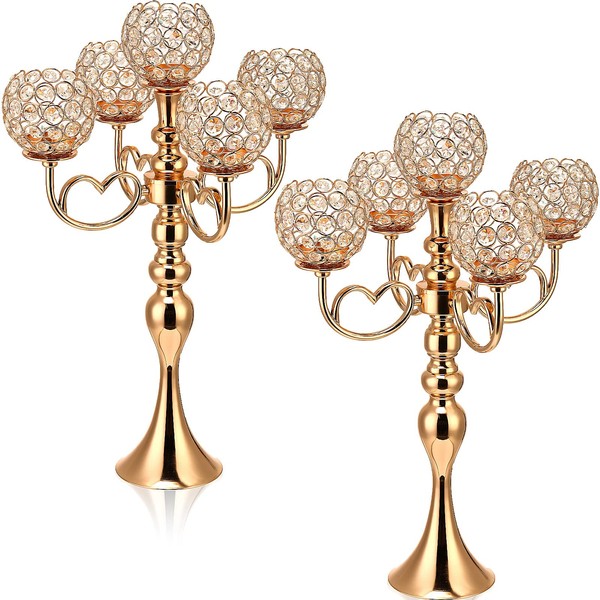 2 Pack 5 Arm Crystal Candelabra Centerpieces 21.5 Inch Tall