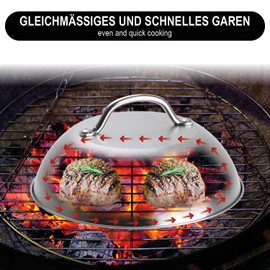 com-four® 2 x Burger Bells Made of 304 Stainless Steel - Melting Bell for Cheeseburger - Cover for Kitchen, Grill and Teppanyaki - Burger Cover Dishwasher Safe