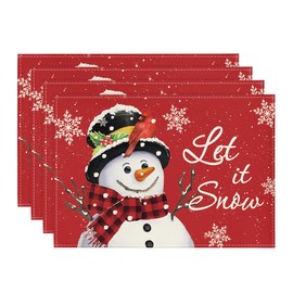 Artoid Mode Red Snowman Let It Snow Winter Placemats Set of 4, 12x18 Inch Seasonal Christmas Holiday Table Mats for Party Kitchen Dining Decoration