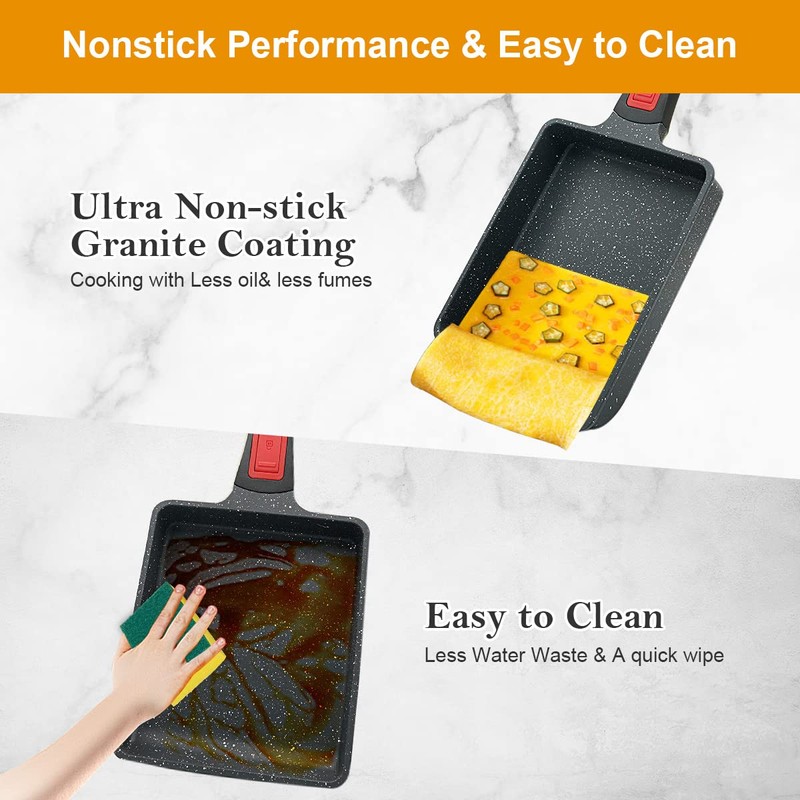 Bobikuke Tamagoyaki Non-Stick Omlette Pan, Rectangular Japanese Pan with Removable