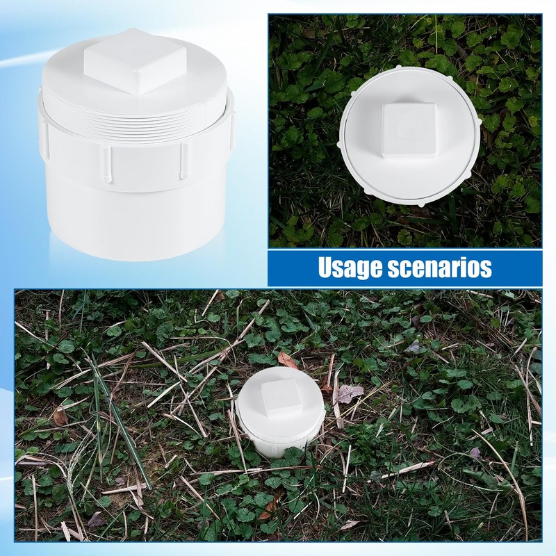 2pcs 6" PVC Sewer Cleanout Cap with Plug Cover Fitting,