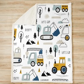 Loussiesd Car Blanket Children Youth Construction Blanket 130 x 150 cm Cartoon Excavator Crane Tractor Decor Cuddly Blanket Girls Teenagers Bedroom Decor Truck Tractor Flannel Fleece Blanket White
