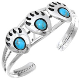 Navajo Bear Paw Turquoise Silver Bracelet Sleeping Beauty Sterling Ladies or Teens Cuff 0484