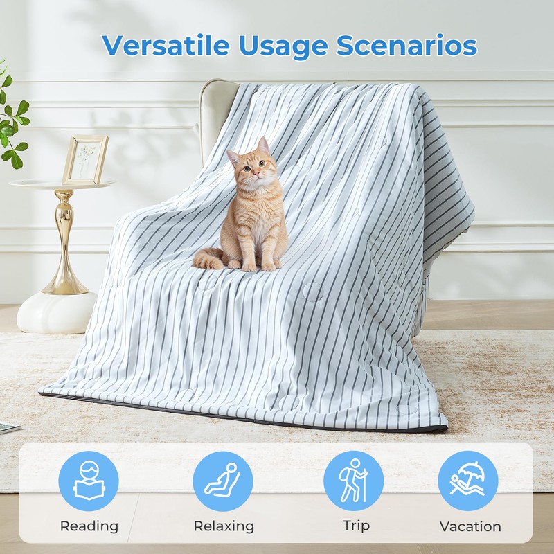 bedsmile Striped Cooling Comforter Queen Size, Q-Max 0.45 Reversible Cooling