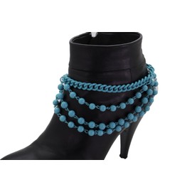 Unbranded Women Turquoise Baby Blue Metal Boot Chain Bracelet Shoe Anklet Ball Waves Charm