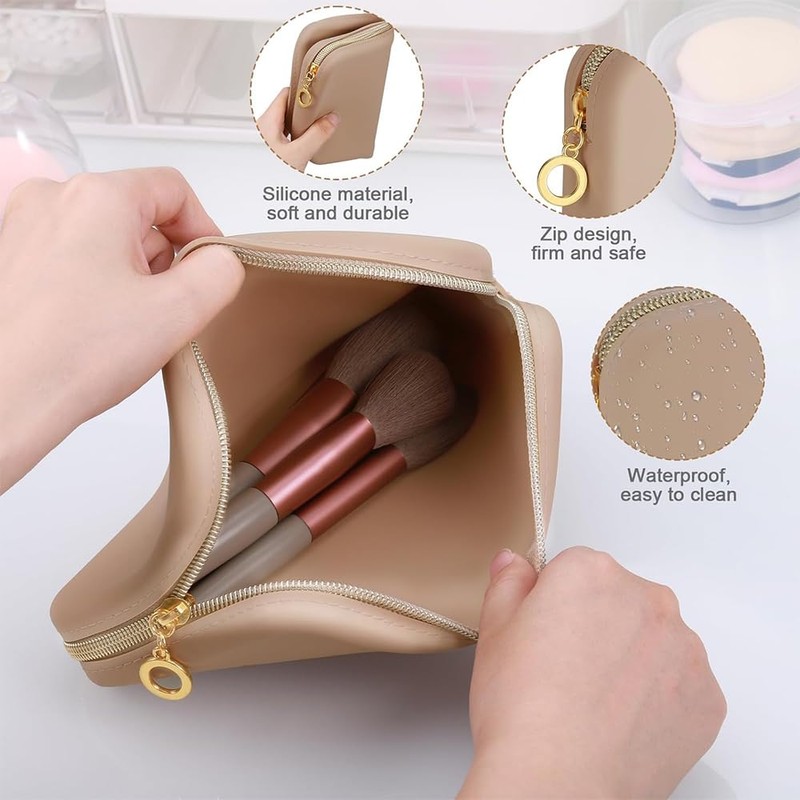 HUATEEN Pinseltasche,Kosmetiktasche aus Silikon mit Reißverschluss Make Up Pinsel Organizer