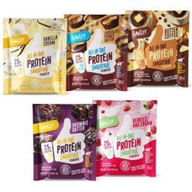 FlavCity Grass Fed Whey Protein Powder - Variety Pack - 25g Protein & 10g Collagen - 5 Single Serve Packets - Made with Organic Reishi & Cordyceps - Gluten Free & No Added Sugars