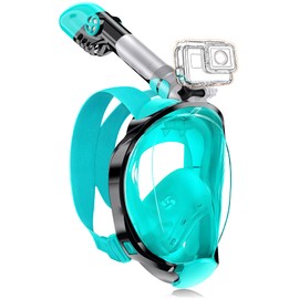 X99 Full Face Snorkel Mask for Adults, Snorkeling Gear with Latest Dry Top Breathing System Anti-Fog & Anti-Leak, 180°Panoramic View Snorkeling Set Adult with Camera Mount(Green S/M)