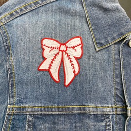AAVEDGE Baseball Iron On Patches for Clothes, Bow Premium Embroidered Fabric Applique, Glitter Women Sports Girls Iron On Patches for Jeans, Backpacks, Clothes, Clothing, Jackets, & Hats.