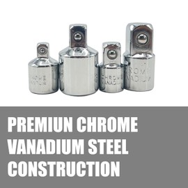 Joyangy 4-Piece Socket Adapter Kit, 3/8"-1/4" 1/2"-3/8" Drive Adapter Set Chrome Vanadium Steel for Automotive/Construction (Full Polish)